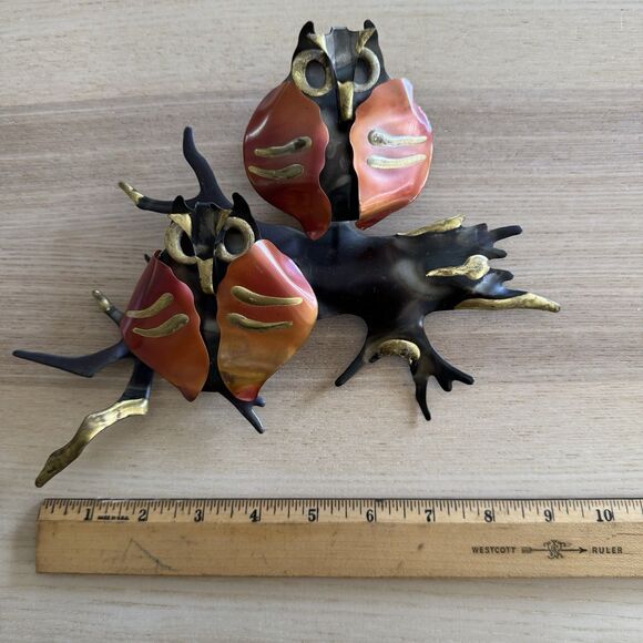 Vintage MCM 2 Owls On Branch Curtis Jere Era Metal Copper Brass Wall Art Decor - Picture 4 of 7